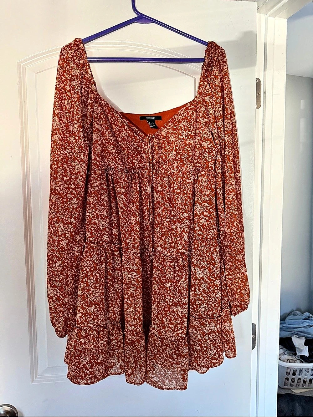 Forever 21 Floral Mini Dress in Orange & White Size Large Like New